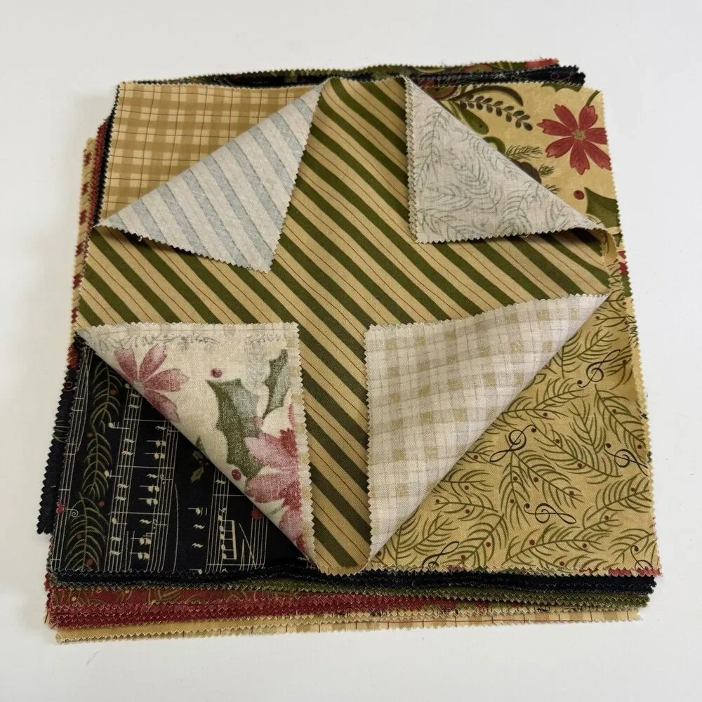 39 Pcs 10 X 10 Inch Christmas Theme Quilting Fabric Squares Floral Stripes